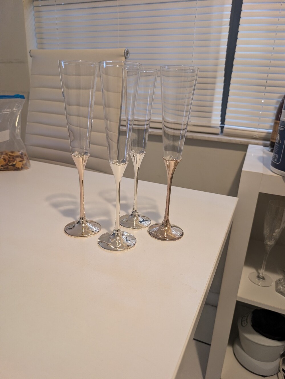 Waterford Elegant Champagne Flutes with Metallic Stems - Set of 4 Rare!